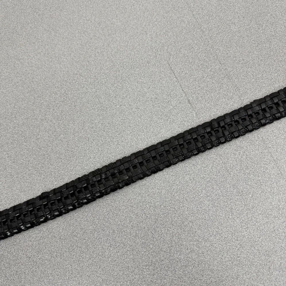 Calé Belt Mens OS Black Woven Leather Made in Spain Lizard Embossed Silver 1.25
